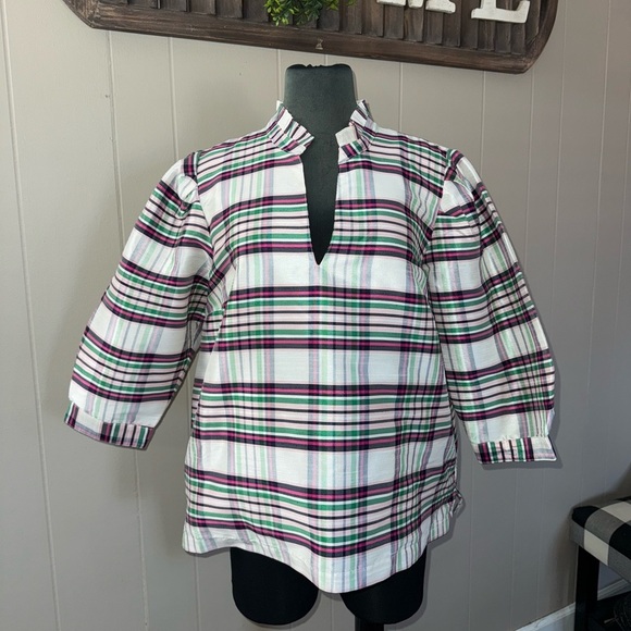 Crown & Ivy • 3/4 Sleeve Ruffle Split Neck Top - Picture 11 of 13